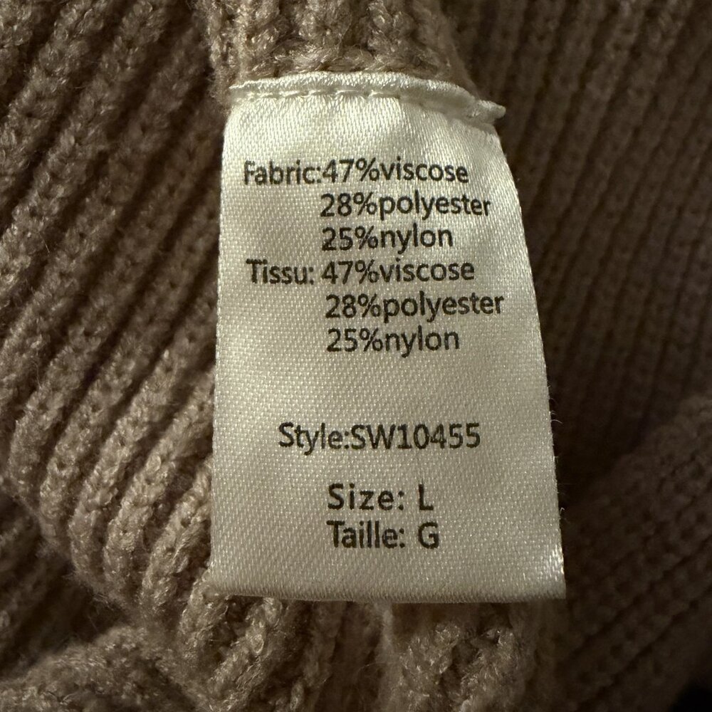 Elan Keegan Sweater Beige L Large Crossover Front Mock Neck Ribbed Thumbholes - Picture 5 of 7